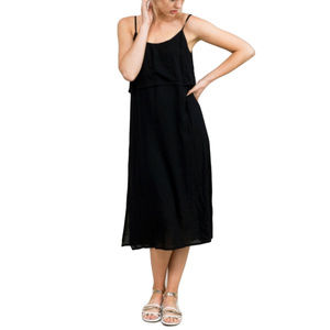 EDEN SOCIETY Black Tiered Top Lightweight Casual Midi Dress, Small